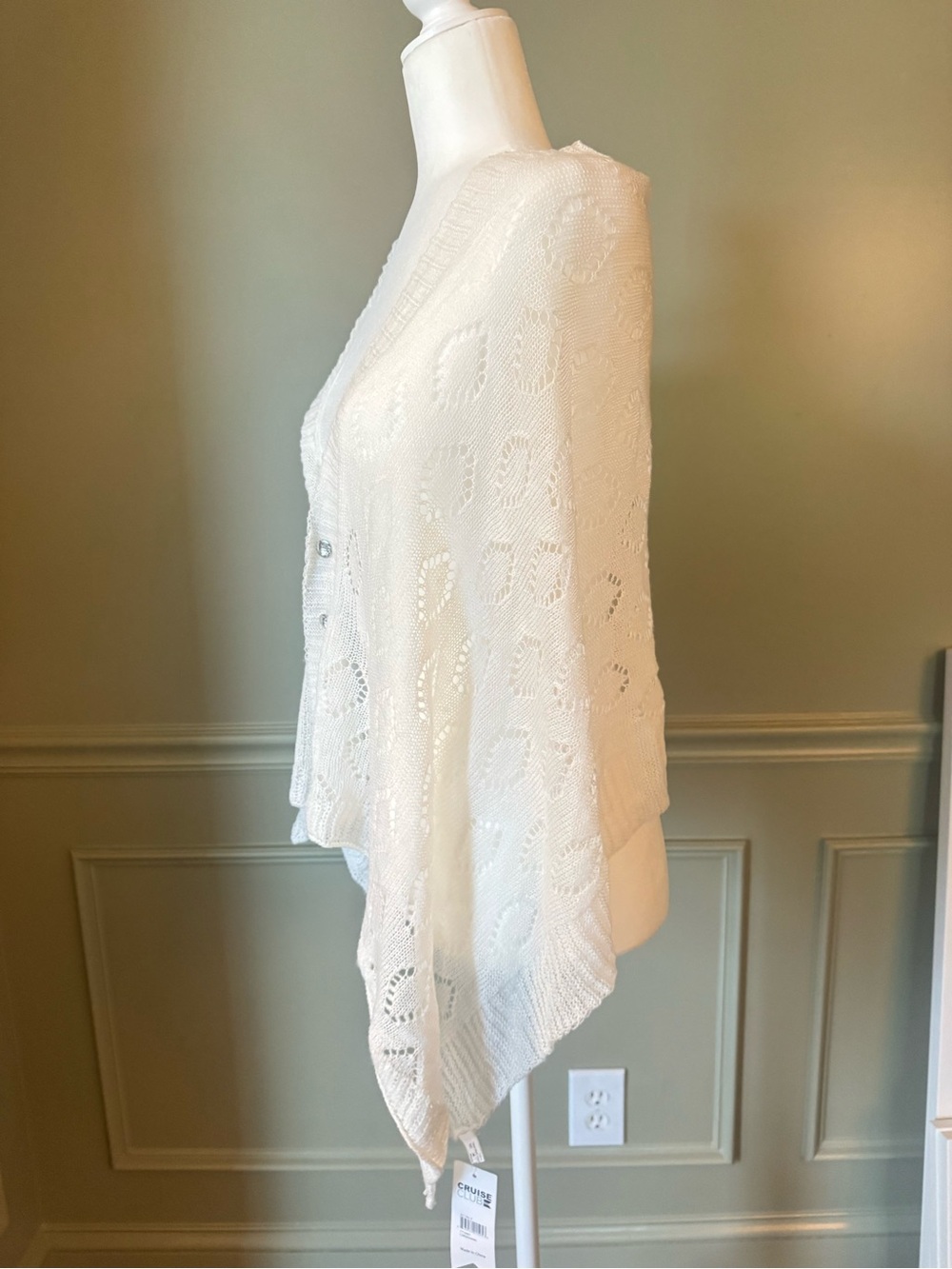 NWT Cruise Club White Pointelle Cardishawl Multi-Way Wrap Poncho Scarf OS - Picture 5 of 7